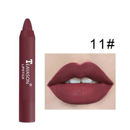12-Color Natural Matte Lipstick Pencil – Silk Lip Glaze Waterproof, Long-Lasting Sexy Lip Tint Makeup