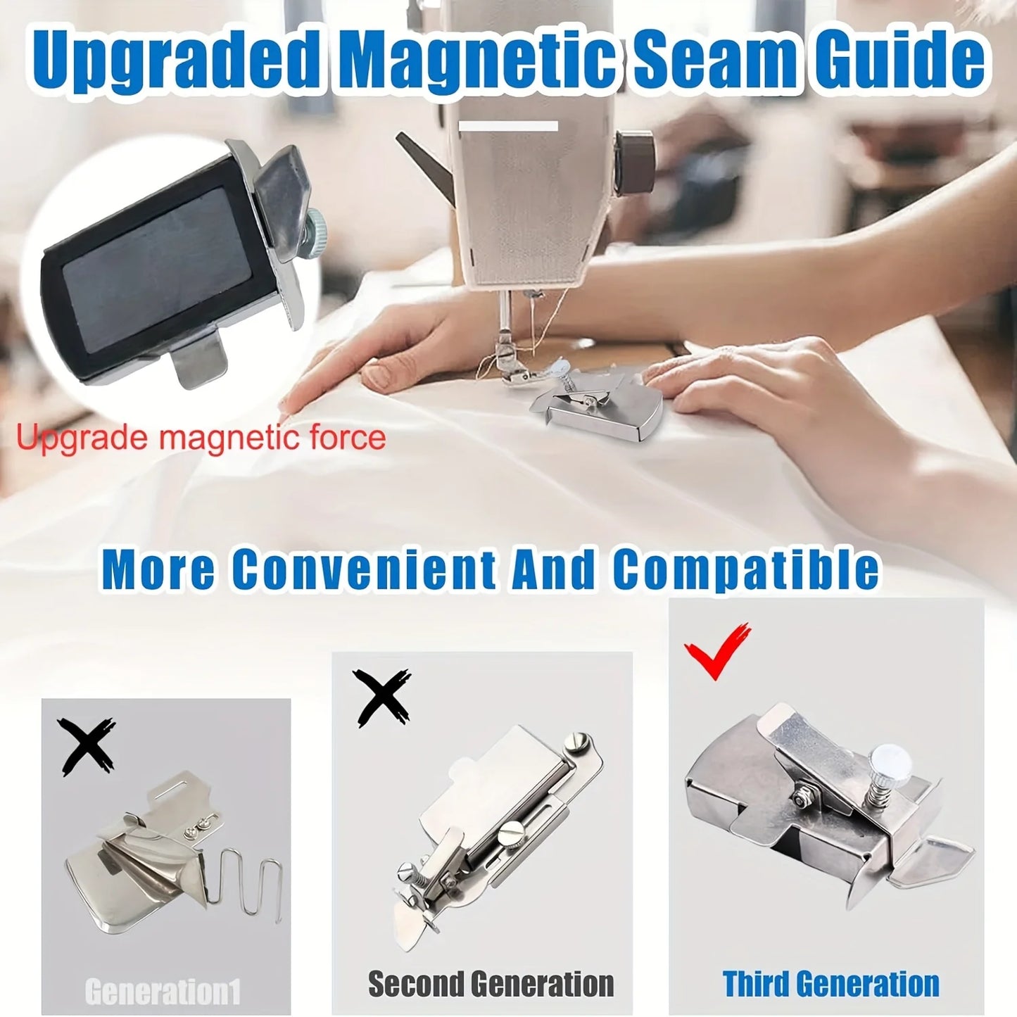Magnetic Seam Guide - Multifunctional Sewing Ruler for Straight Lines, Hems & Machine Attachments