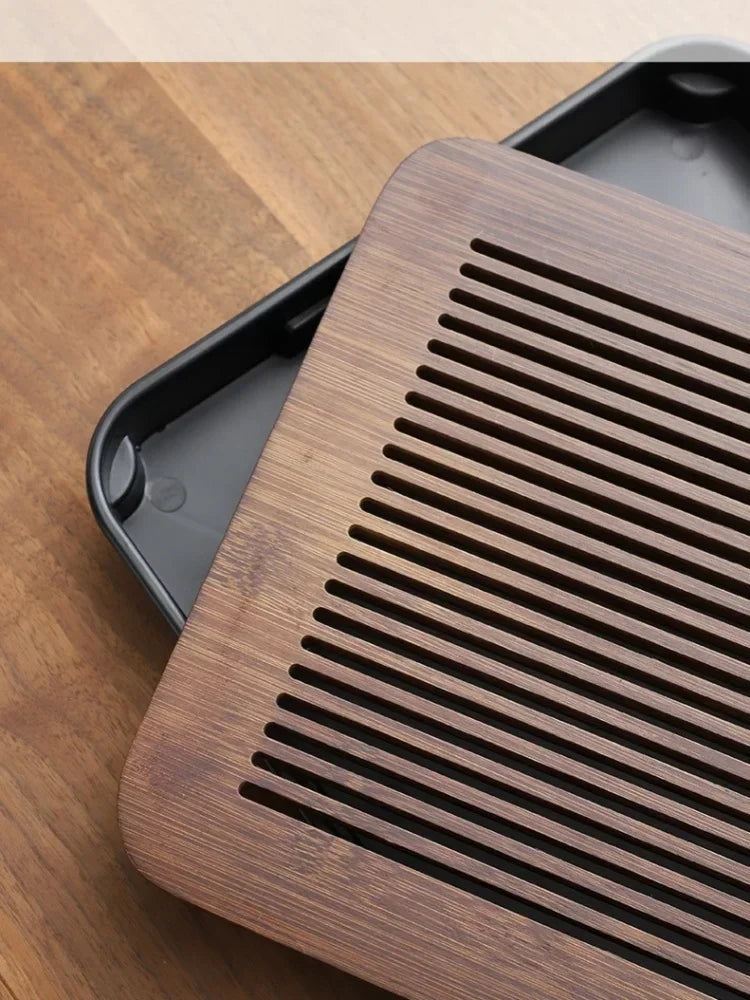 Portable Bamboo Tea Tray – Kung Fu Tea Set Grid Tray with Drainage for Dry & Wet Use