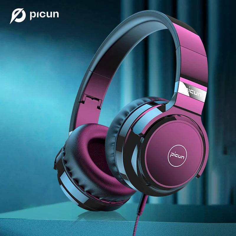 Picun C60 Wired On-Ear Headphones with Mic - Noise Isolating Computer Headphones, Volume Control, 3.5mm Aux Jack
