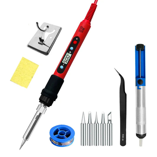 80W Soldering Iron Kit – Adjustable Temperature with LCD, Ceramic Heater, Soldering Tips & Tweezers