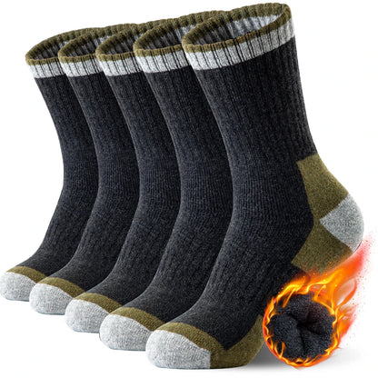 5 Pairs Merino Wool Hiking Socks for Men | Soft, Warm, Moisture-Wicking Winter Crew Socks for Indoor & Outdoor Wear