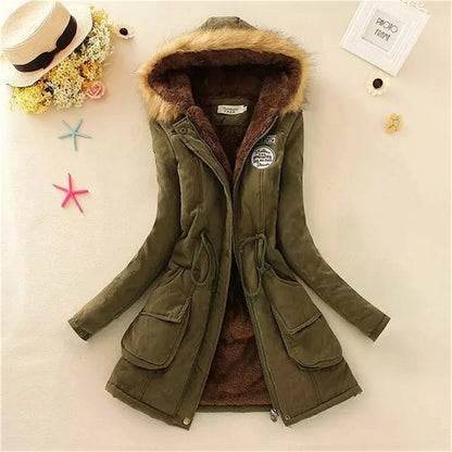 Fleece-Lined Hooded Down Jacket for Women – Warm Padded Parka, Casual Korean Streetwear Winter Coat