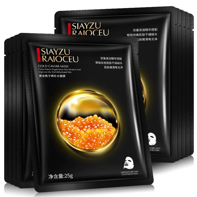 Golden Caviar Facial Mask Sheets – Moisturizing, Oil-Control, Anti-Aging & Anti-Wrinkle Skin Care Treatment