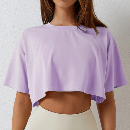 Women’s Cotton Crop Top Sports T-Shirt – Short Sleeve Yoga, Running & Gym Fitness Workout Shirt, Loose Fit Activewear