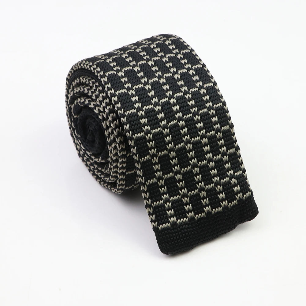 Classic Knit Neck Tie for Men — 6cm Plaid & Dots Casual Business Wedding Tie