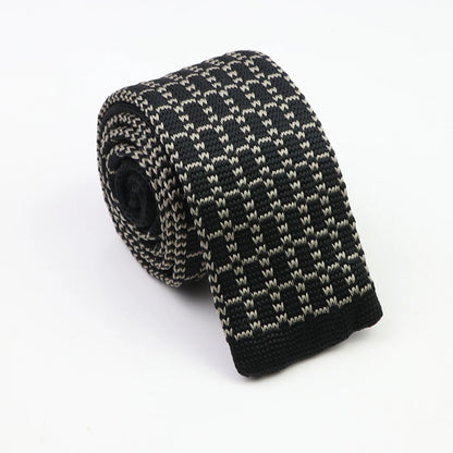 Classic Knit Neck Tie for Men — 6cm Plaid & Dots Casual Business Wedding Tie