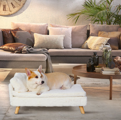 Elevated Pet Bed — Nordic Style Stool Bed with Cozy Waterproof Pad & Wooden Legs for Small Dogs & Kittens