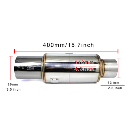Universal Stainless Steel Straight Drum Muffler Tailpipe - 2, 2.5 & 3 Inch Inlet, 3.5 Inch Outlet Car Exhaust