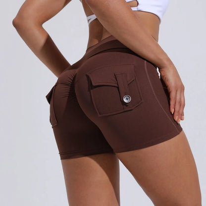 QINACTIVE Women’s Yoga Shorts — High Waist Scrunched Butt Pocket Push-Up Gym Leggings & Sexy Booty Fitness Tights