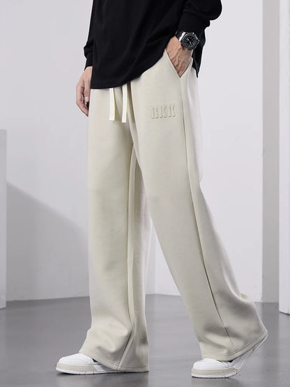 Men’s Wide Leg Cotton Sweatpants – Straight Fit Drawstring Casual Sports Track Pants, Big Size up to 8XL