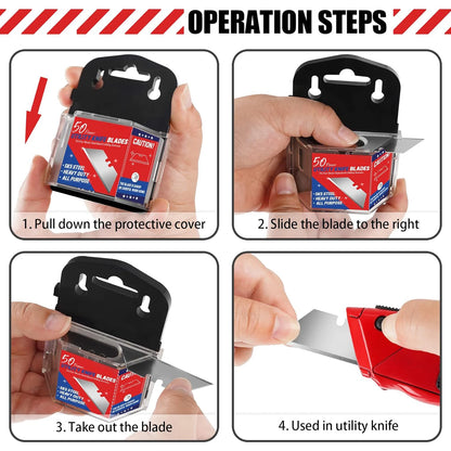 Utility Knife Blades - 50/100/300 PCS SK5 Steel Box Cutting Blades with Distributor, Replacement Blades for Box Cutters