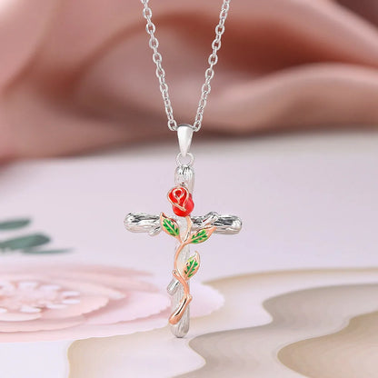 Heart Cross Pendant Necklace for Women – Double Color Aesthetic Choker Chain with Cross Design, Stainless Steel Christmas Gift Jewelry N231