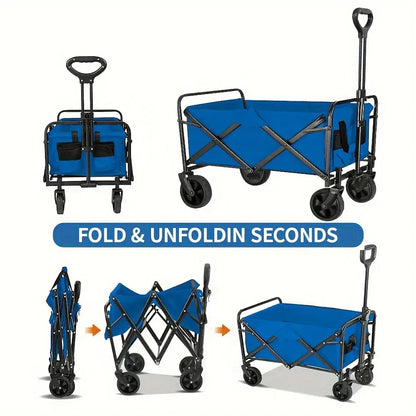 Foldable Heavy Duty Wagon Cart – Portable Utility Cart for Groceries, Sports, Gardening & Shopping, Includes Foldable Cat Storage