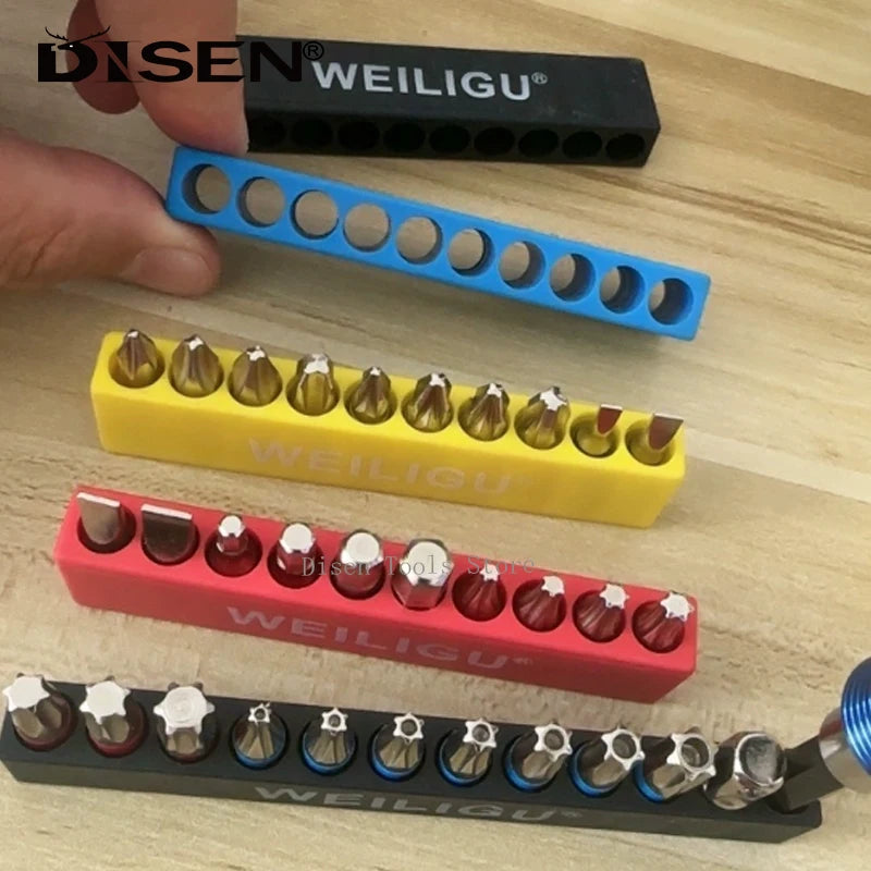 6.35mm Hex Screwdriver Bit Holder - Soft Rubber Organizer with 10/12 Hole Plastic Storage Box