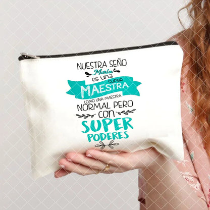 Spanish Printed Teacher Life Makeup Pouch - Pencil Case, School Stationery Storage Bag, Travel Organizer and Gift