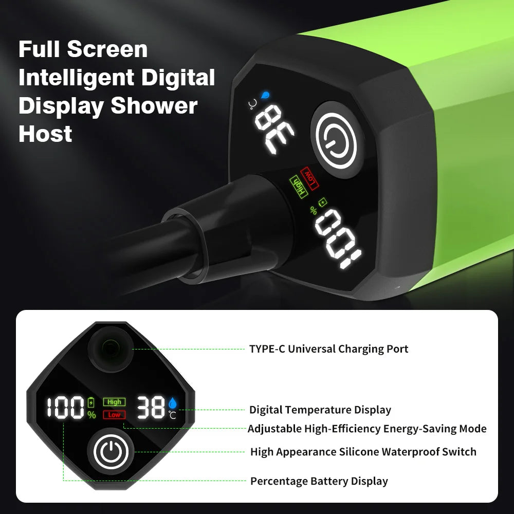 Camping Shower Pump Kit – RV & Outdoor Shower with Digital Display, Adjustable Full-Screen Shower for Backyard