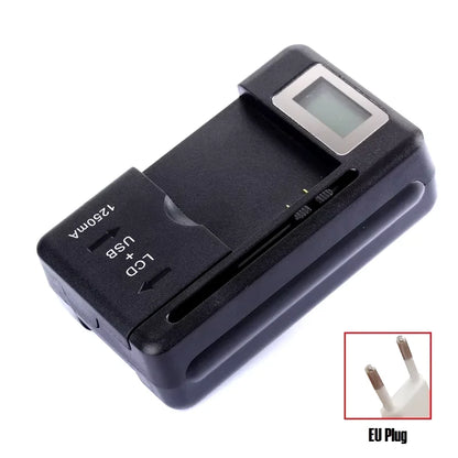 Universal Car Mobile Battery Charger - EU/US Plug with LCD Indicator Screen & USB Port for Phone Battery Charging