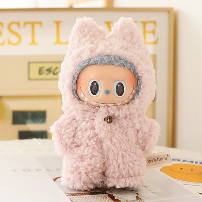 17cm Labubu Mini Plush Doll Outfit – Cute Blue Shark & Snowman Jumpsuit Accessories for V1/V2 Dolls, Gift for Kids