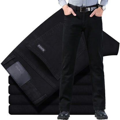 Men's Style Stretch Regular Fit Black Denim Jeans – Soft Casual Cotton Pants