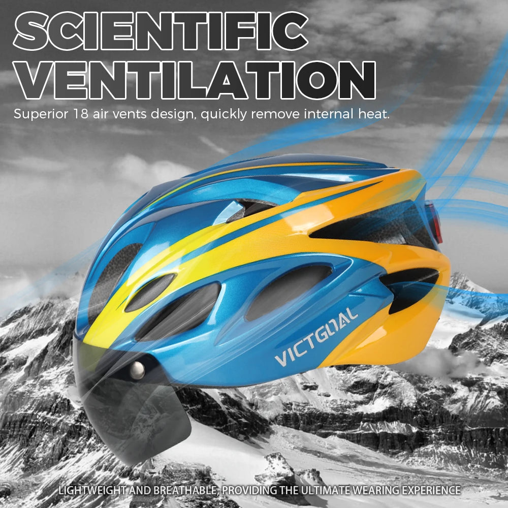 VICTGOAL Bicycle Helmet for Men - With Taillight, Magnetic Goggles, UV400 Lens & Sun Visor, MTB & Electric Scooter Bike Safety Helmet
