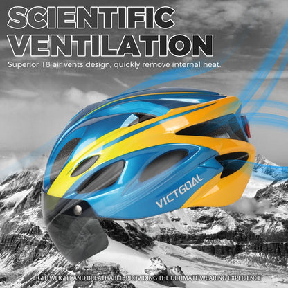 VICTGOAL Bicycle Helmet for Men - With Taillight, Magnetic Goggles, UV400 Lens & Sun Visor, MTB & Electric Scooter Bike Safety Helmet