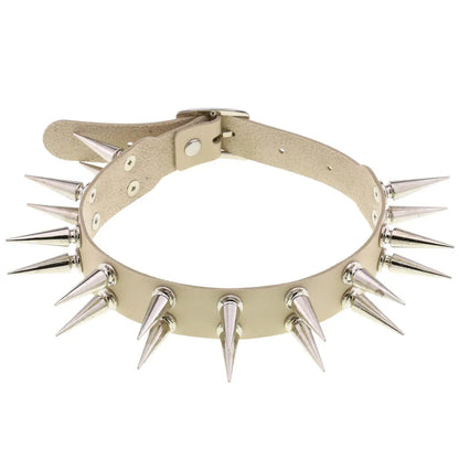 Long Spiked Choker Collar – Black PU Leather Punk Goth Necklace for Women & Men, Cosplay Jewelry Accessory