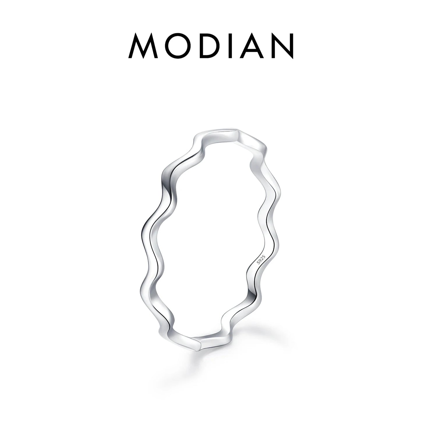MODIAN 925 Sterling Silver Stackable Ring – Classic Wave Geometric Finger Ring, Fashion Jewelry for Women