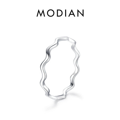 MODIAN 925 Sterling Silver Stackable Ring – Classic Wave Geometric Finger Ring, Fashion Jewelry for Women