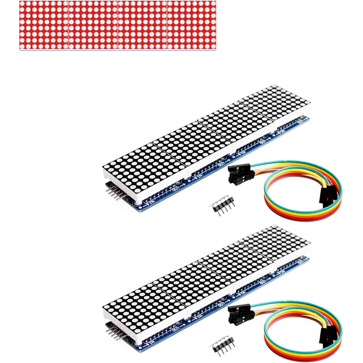 MAX7219 LED Dot Matrix Module - 4-in-1 Red Display with 5-Pin Cable for Arduino DIY Projects & Christmas Decorations