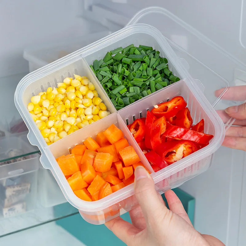 Refrigerator Storage Box – 4/6 Grid Clear Crisper for Fruits, Vegetables & Meat