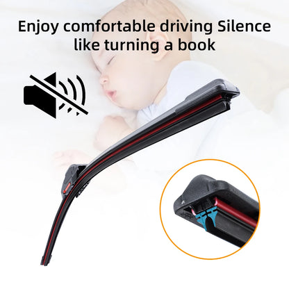 Universal Double Layer Car Windshield Wiper Blades: Soft Rubber Automotive Replacement - Easy to Install (16", 18", 22", 24", 26")