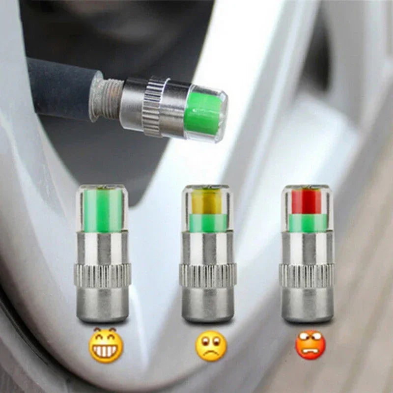 2/4PCS Car Tire Pressure Indicator - External Valve Cap Sensor for Monitoring and  Alerting Tire Pressure