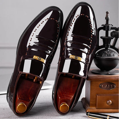 Men’s Patent Leather Oxford Shoes - Classic Slip-On Business, Wedding, Party and Office Dress Shoes Plus Size