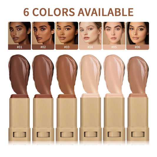 Skin Tint Foundation Stick — 6-Color High-Coverage Balm & Serum Makeup for Smooth, Plump Skin, Travel-Friendly Bronze Stick