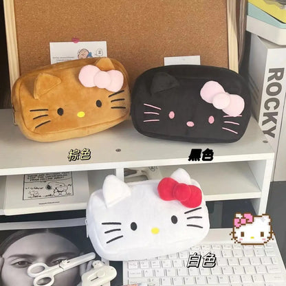 Cute Hello Kitty Plush Pencil Case – Large Capacity Stationery & Makeup Storage Bag for Students & Girls – Kawaii Party Gift
