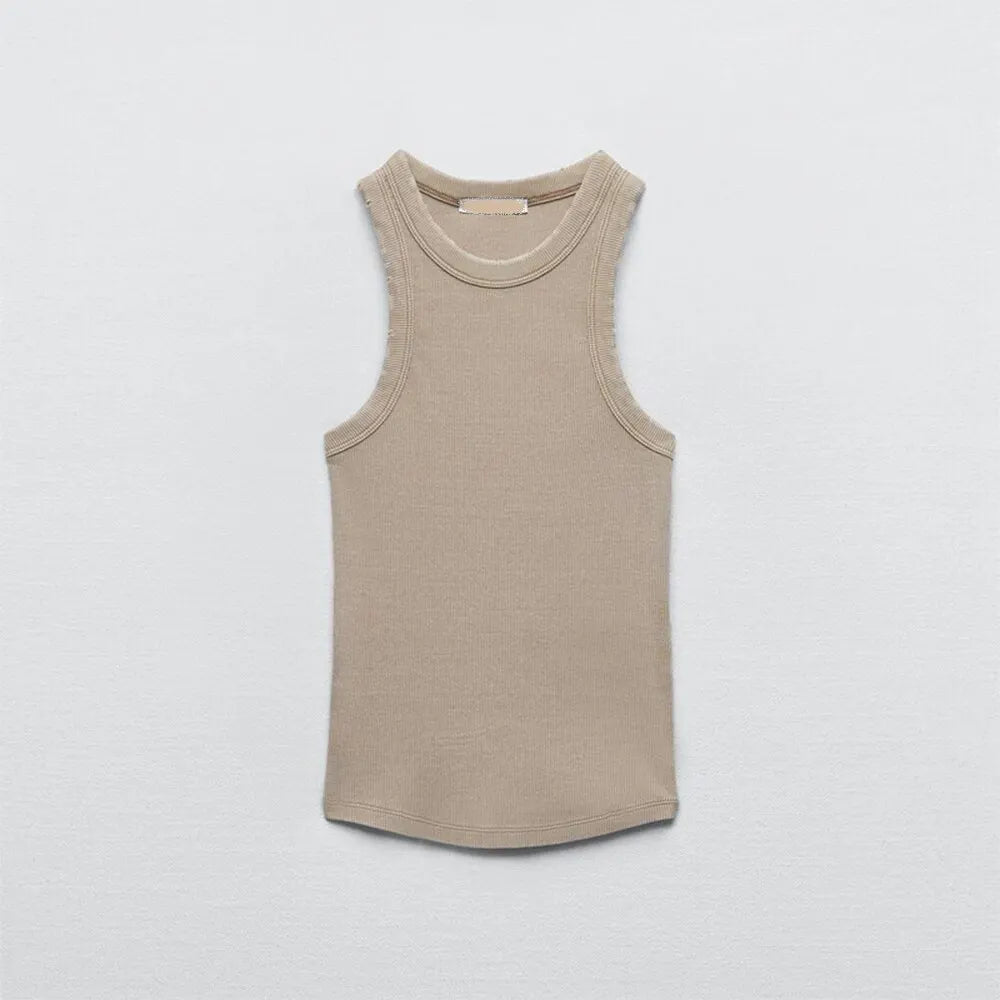 Fashion New Water Wash Rib Simple Retro Workwear Women's Tank Top by BMURHMZA
