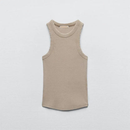 Fashion New Water Wash Rib Simple Retro Workwear Women's Tank Top by BMURHMZA