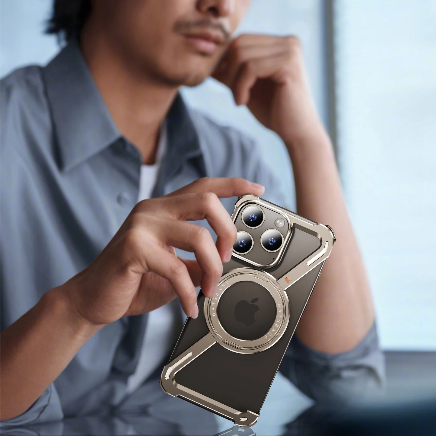 Oatsbasf Z-Shape Metal Phone Case for iPhone 15/16 Pro Max | Shockproof Cover with 360° Rotating Holder