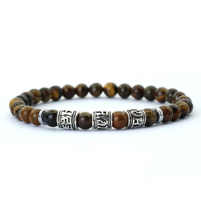Noter Mantra Bracelet for Men – 6mm Howlite, Lava, and Tiger Eye Beads, Viking Accessories, Tibetan Bracelet