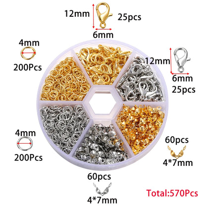 210-400Pcs Jewelry Making Kit - Lobster Clasps Jump Rings Crimp Beads Findings for DIY Bracelets & Necklaces