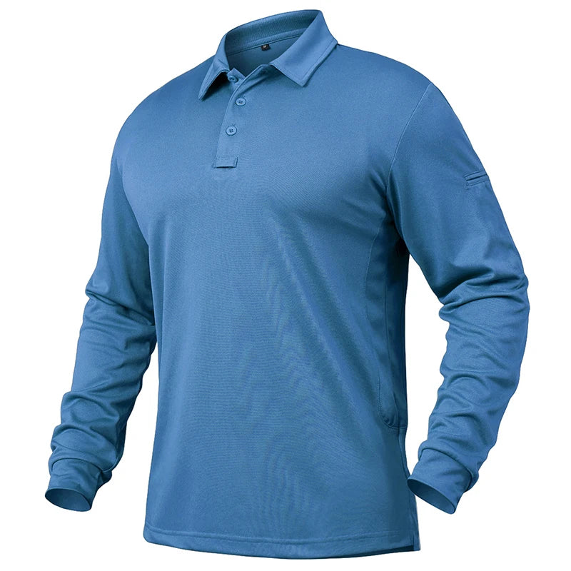 Men’s Lightweight Long Sleeve Polo Shirt — Performance Tactical Outdoor Hiking & Golf Shirt