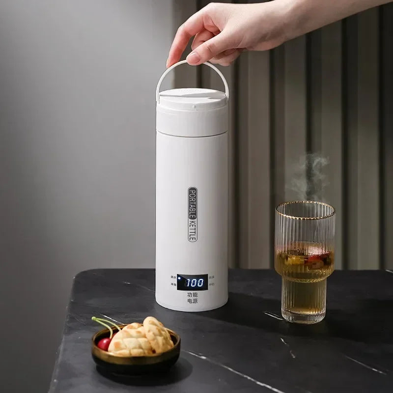 500ML Portable Electric Kettle — Travel Tea & Coffee Boiler Thermal Cup with Anti-Scald Design and English Menu