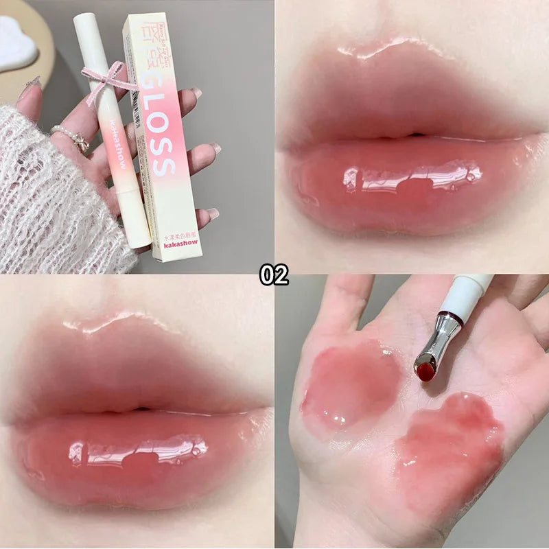 Kakashow Watery Lip Gloss - Jelly Moisturizing Lip Tint with Mirror Iron Brush Head