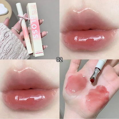 Kakashow Watery Lip Gloss - Jelly Moisturizing Lip Tint with Mirror Iron Brush Head
