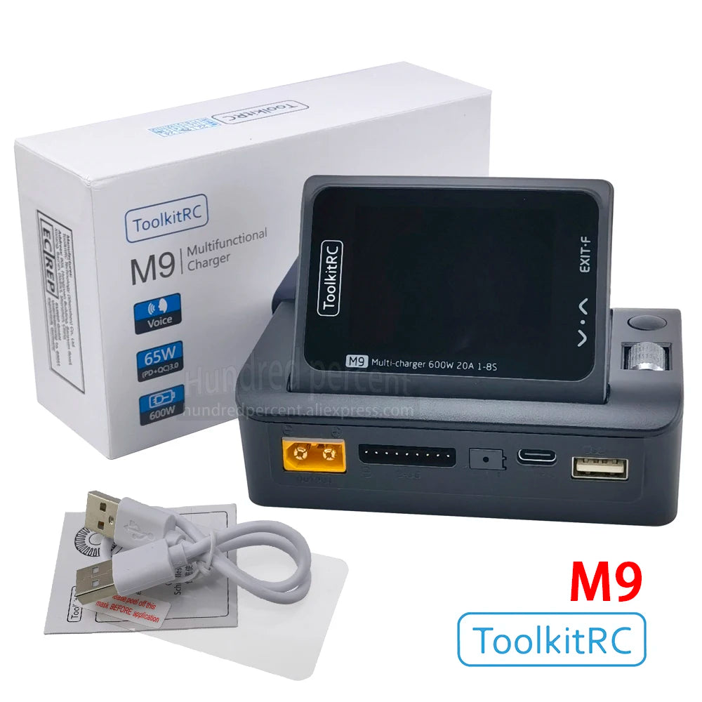 ToolkitRC M9 600W 20A Smart USB Fast Charger - Adjustable Screen Angle with Audio Function for 1-8S LiPo LiFe Batteries