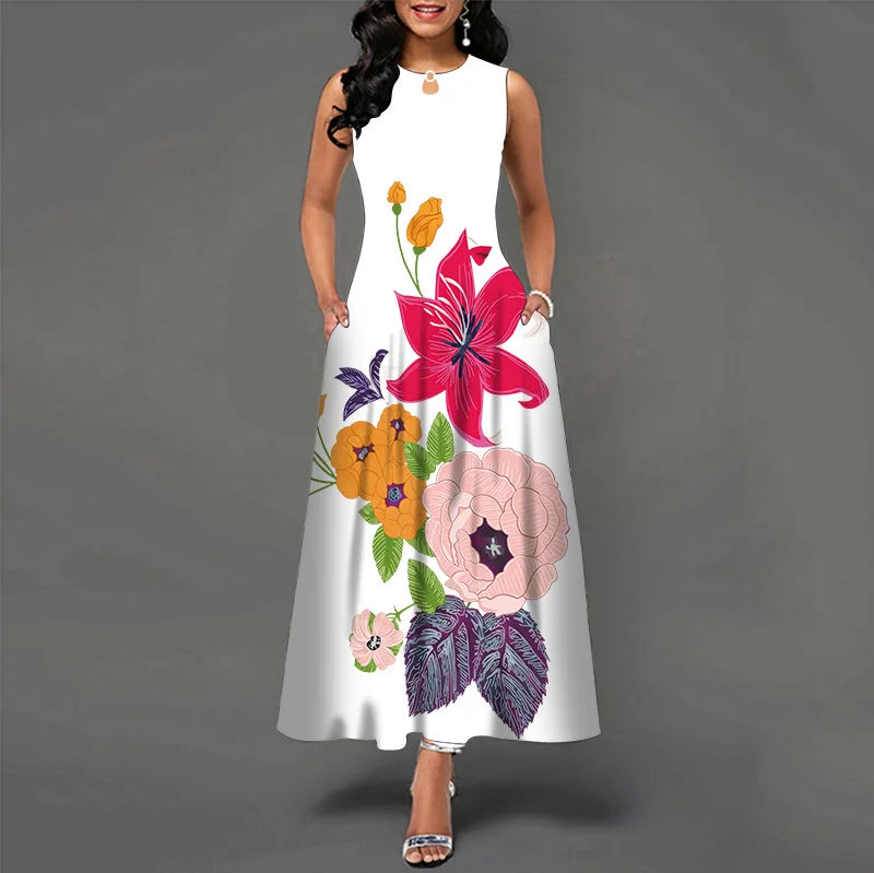 Women’s Loose Floral Vintage Maxi Dress – Ruffled Summer Party Camis, Elegant Big & Large Size Dress