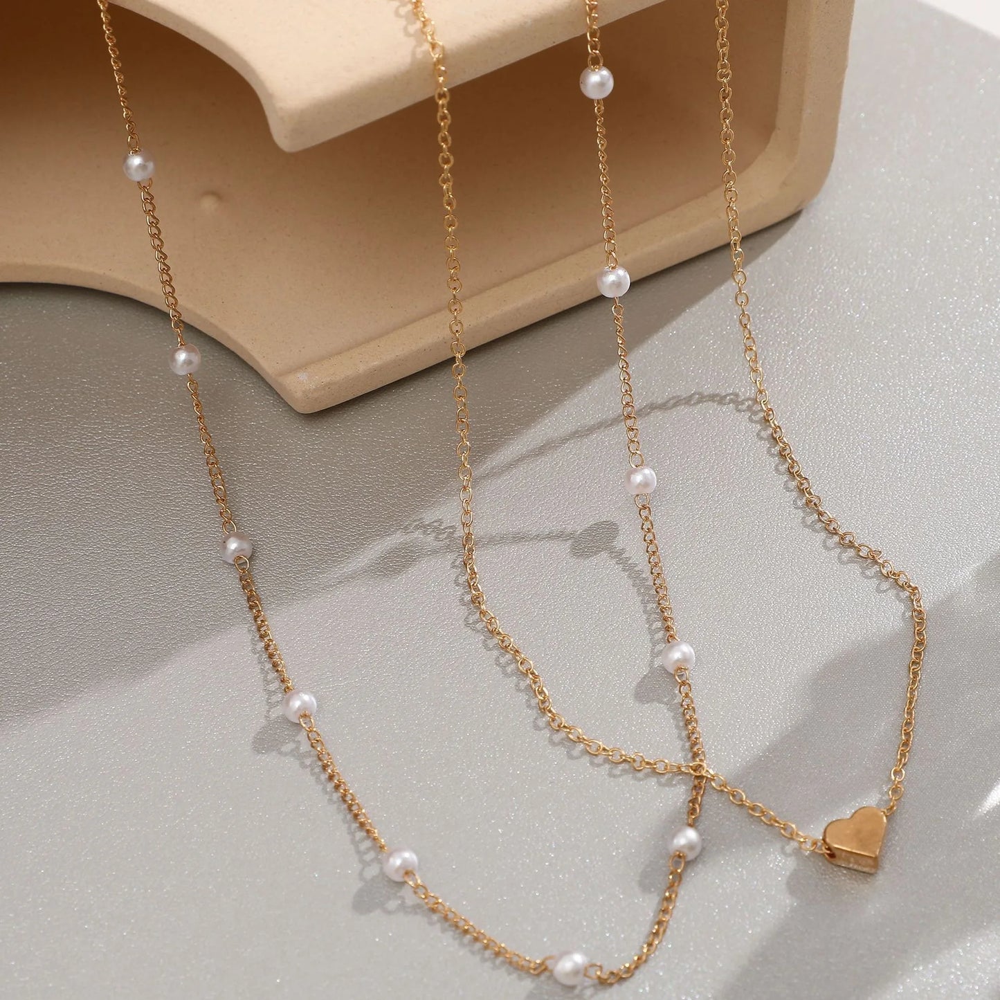 LATS Pearl Choker Necklace for Women – Double Layer Heart Pendant Jewelry Gift