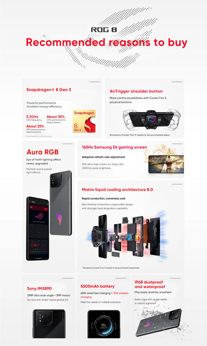 2024 ASUS ROG Phone 8 – Snapdragon 8 Gen 3, 5G Smartphone, 6.78'' 165Hz E-Sports Screen, 65W Charging, NFC, ROG 8 Pro