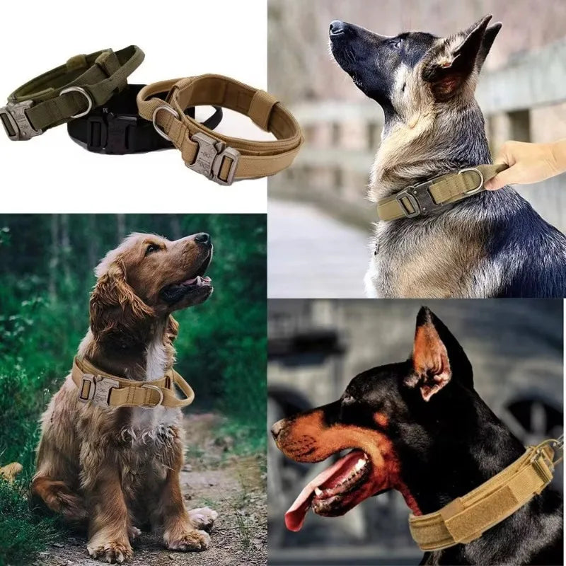 Nylon Tactical Dog Collar with Handle – Adjustable Durable Collar for Medium & Large Dogs Pet Accessories